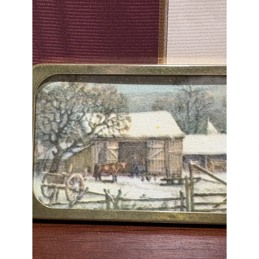 Vintage 1:12 Dollhouse Miniature Winter Farmstead Art Brass Glass Frame Handmade